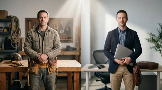 Deux professionnels indépendants côte à côte, symbolisant les différents niveaux de risque et de protection en micro-entreprise