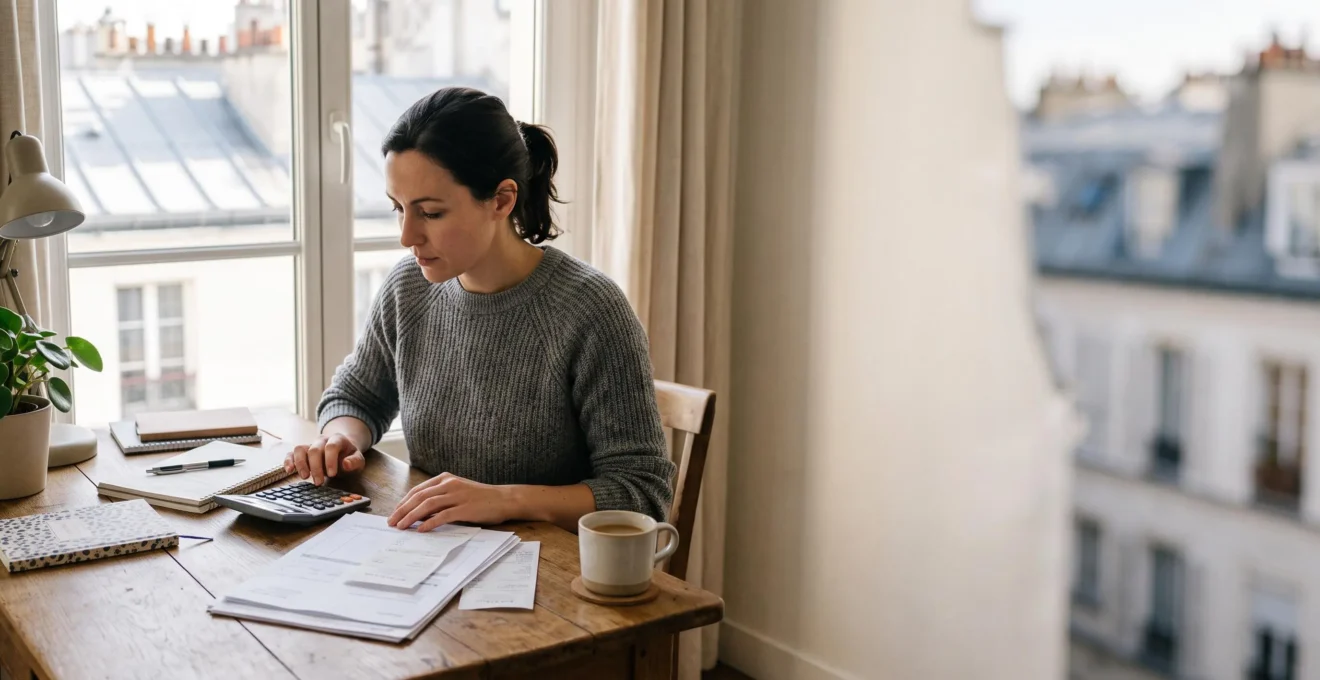Entrepreneur indépendant calculant ses revenus et son impôt à son bureau à domicile