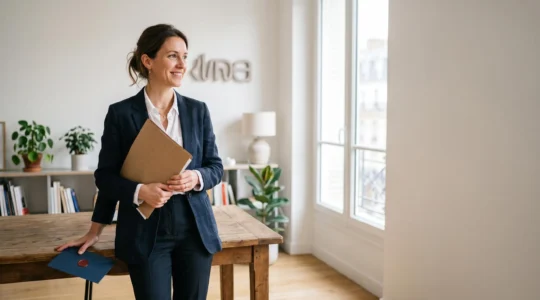 Illustration symbolique d'un entrepreneur français accomplissant les démarches administratives doubles pour devenir agent commercial en micro-entreprise