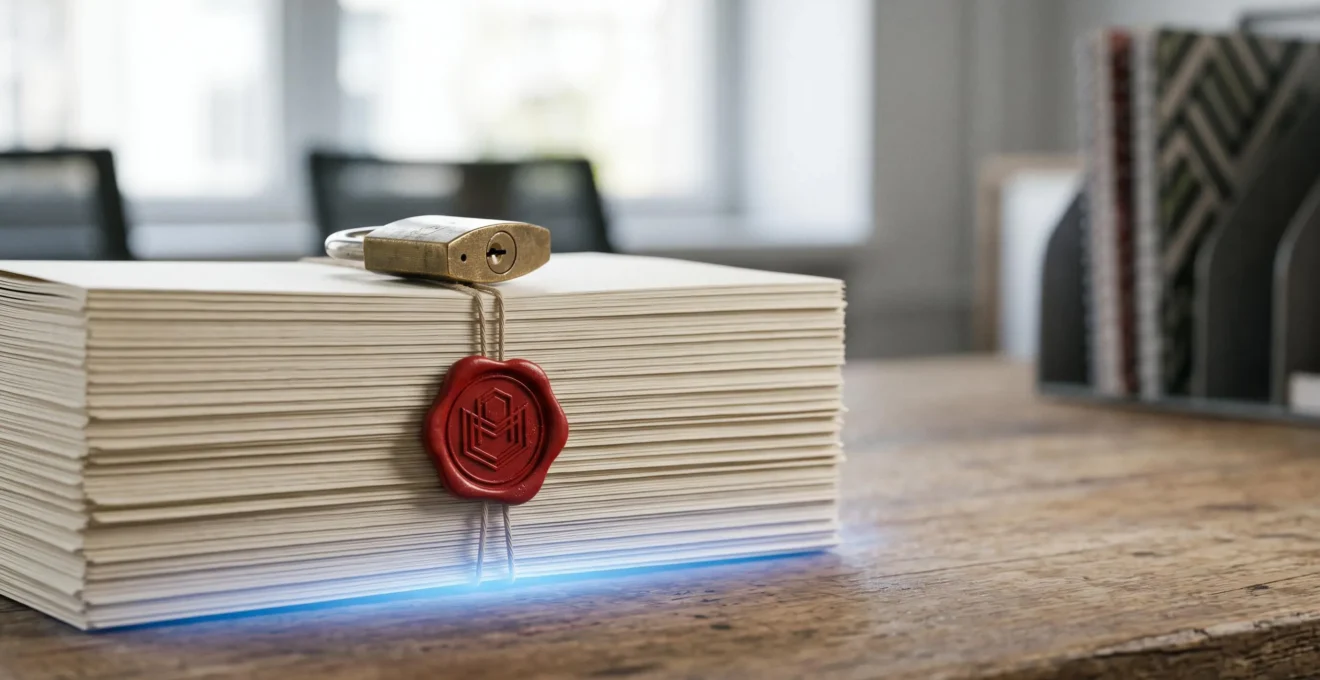 Illustration symbolique d'une facture sécurisée et certifiée, représentant la conformité légale d'un logiciel de facturation