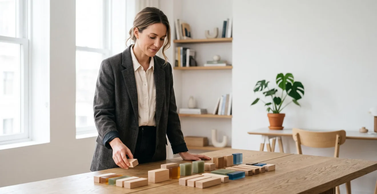 Entrepreneur organisant son temps de travail dans un espace lumineux et épuré, symbole de maîtrise du planning digital